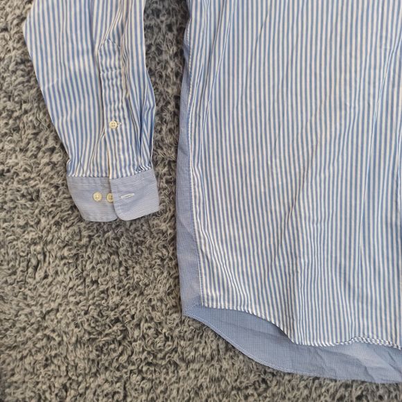 Ralph Lauren Shirt Men 17.5 34/35 Blue White Plaid Stripped Casual Button Down - Picture 3 of 8